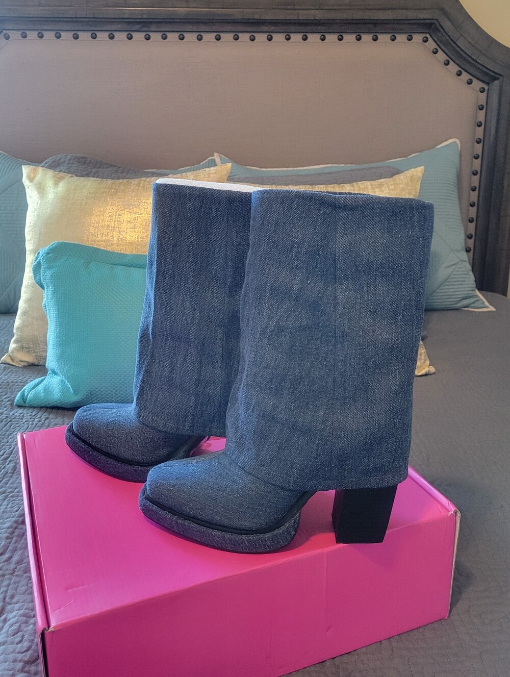 Olivia Miller Denim Blue Mid-Calf Booties - Picture 2 of 5